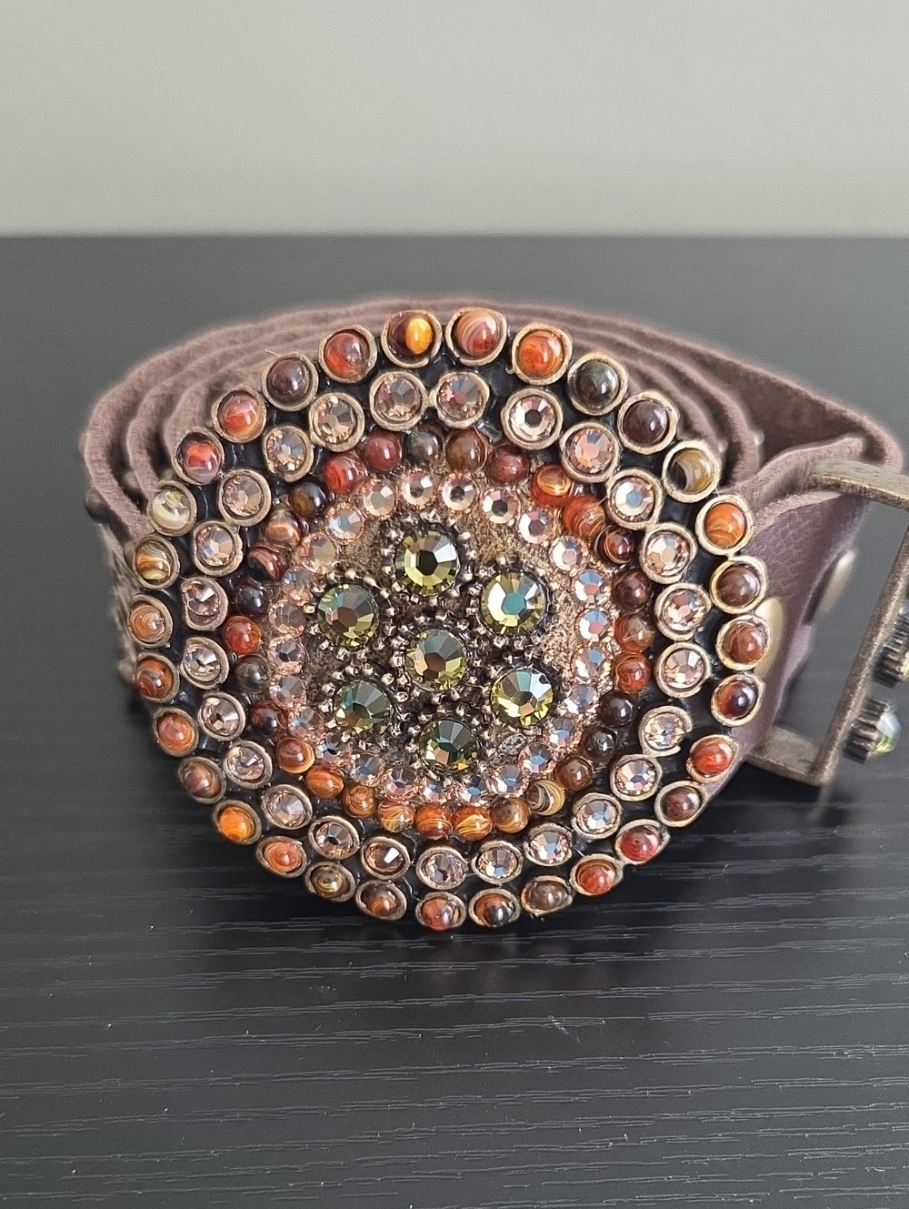 Leather Rock Vintage Embellished Buckle With Leather Belt